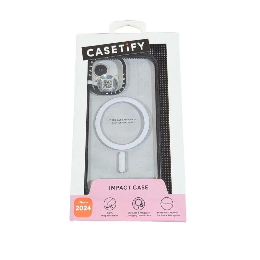 Aa6O CASETiFY Impact Case‎ w/ Magsafe for iPhone 16 - Clear / Black Bumper 
